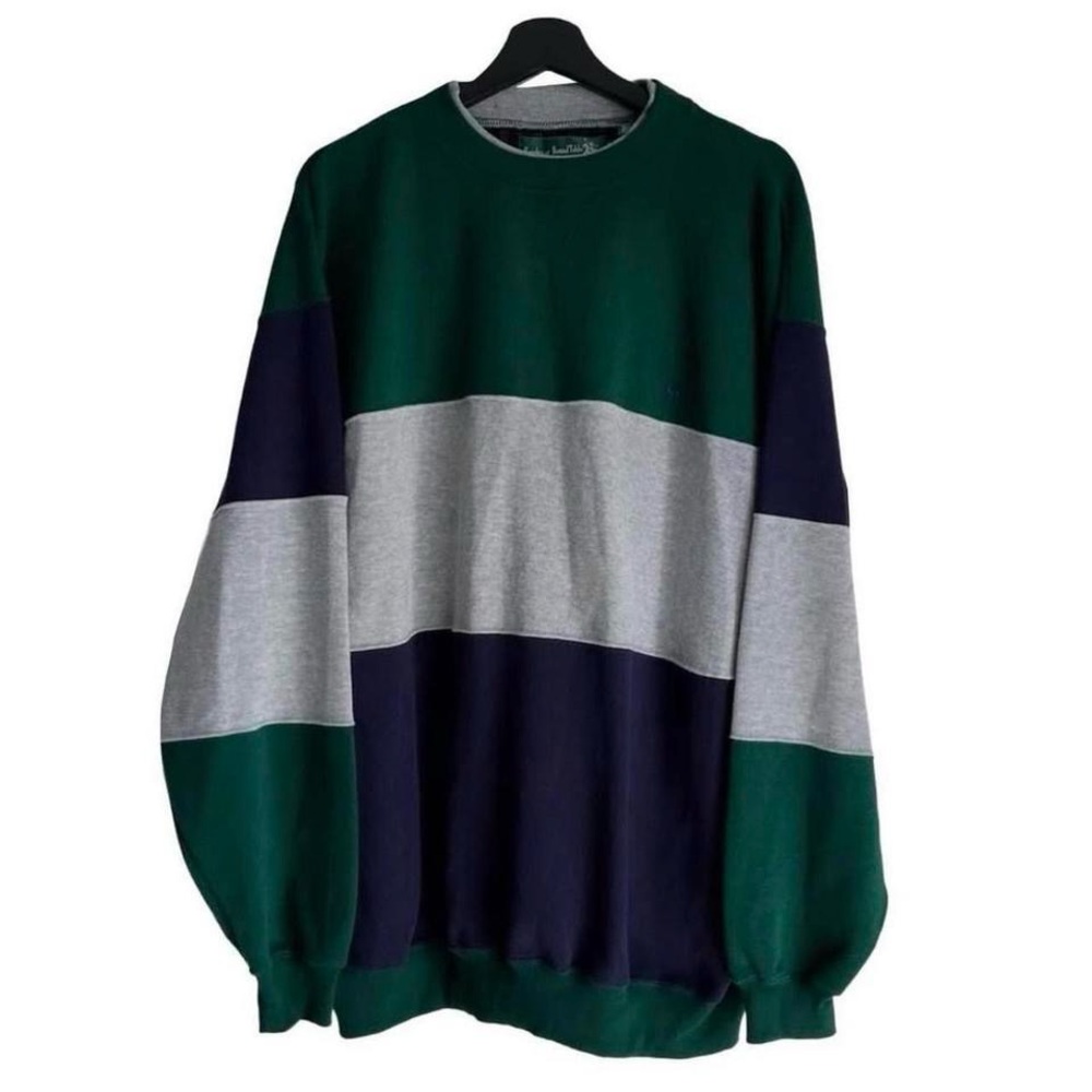 Vintage Green Navy Gray Crewneck Sweater Ralph Lauren / KORT Grunge Minimalist
